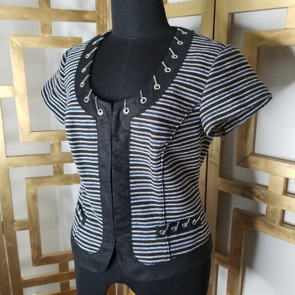 White House Black Market Tweed Jacket Blue 2 Chain - Picture 2 of 7